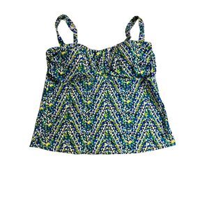 Jantzen Tankini Swim Top Size 16 Blue Green Abstract Print Adjustable Straps